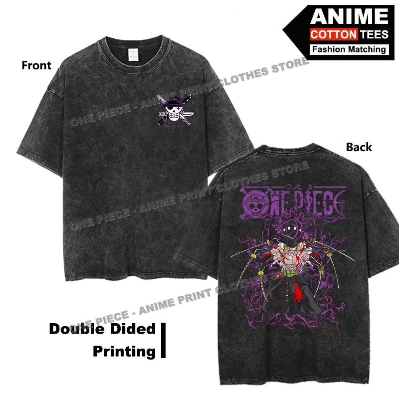

Double Sided Print Anime One Piece - Nine Knives Flow · Zoro T-shirt Street Styl Men Women Short Sleeve Retro Cotton Loose Tees