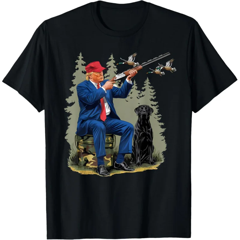 

Men's and Women's Sports and Leisure Fashion Gift Duck Hunter Donald Trump Old School Camouflage Black Top T-shirt