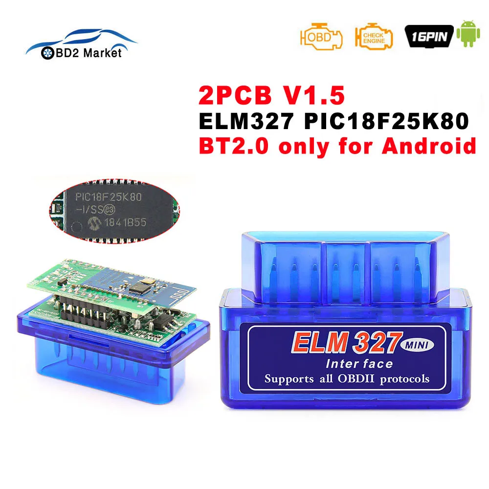 

ELM327 V1.5 PIC18F25K80 OBD2 Bluetooth Auto tool Scanner ELM 327 V 1.5 OBD 2 Code Reader Car Diagnostic ODB Adapter For Android