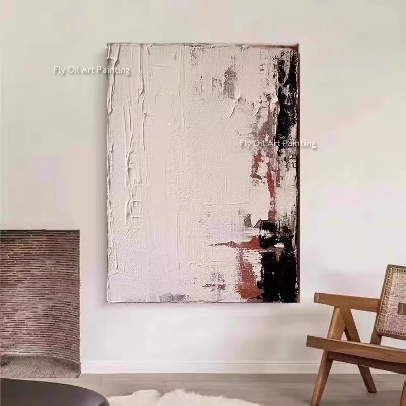 Original Simple Design Handmade Beige Abstract Thick Oil Painting Modern Black Brown Canvas Wall Art For Living Room Decor