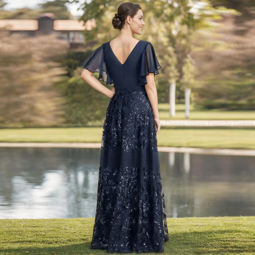 FELICITY Customized Exquisite Mother of the Bride Dress A-line V-neck Chiffon Sequin Pleated Elegant Wedding Guest Party Dresses