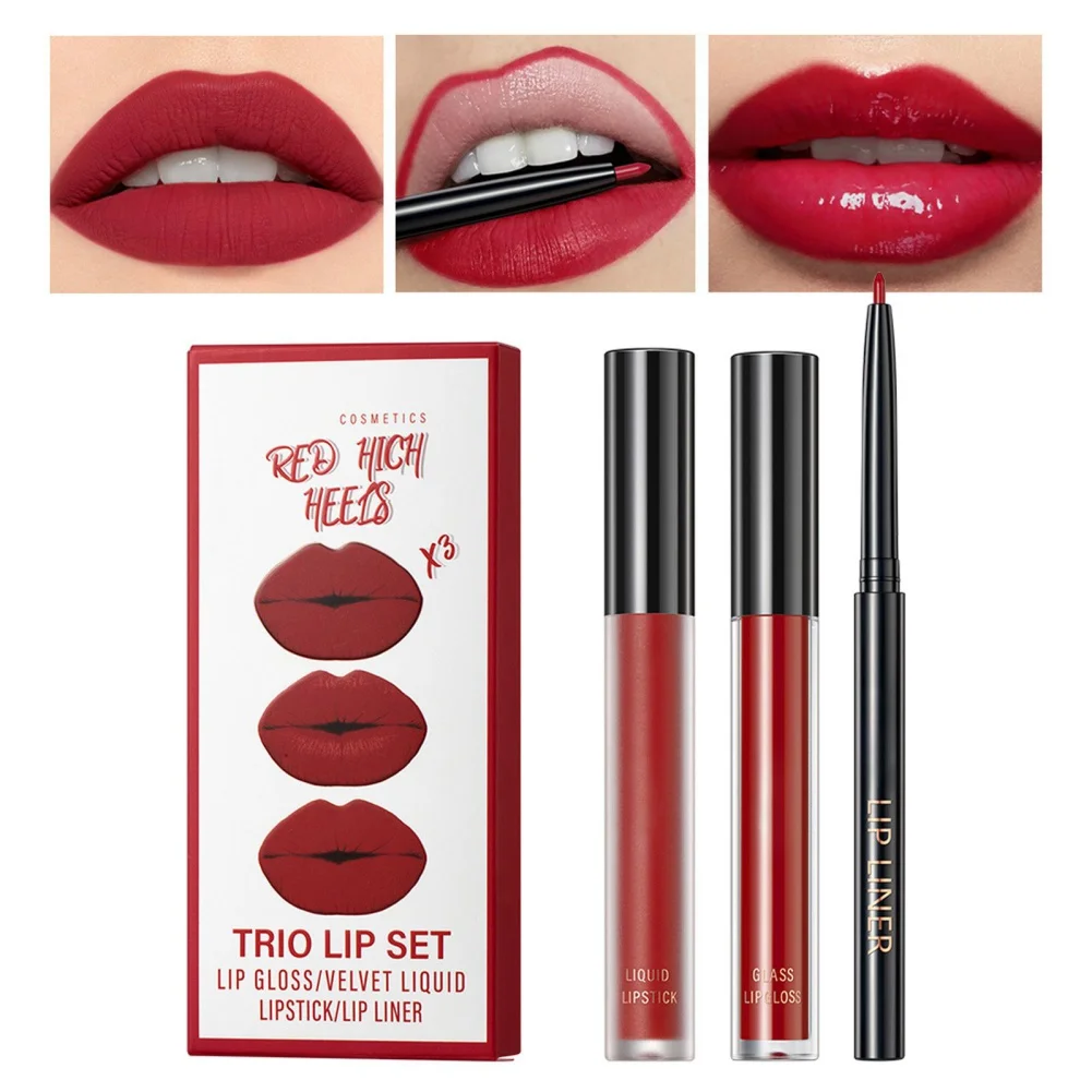 Matte Liquid Lipstick+lip Liner Pencil Set 12 Colors Waterproof Lip Liner Long Lasting Lip Gloss Makeup Cosmetics Set