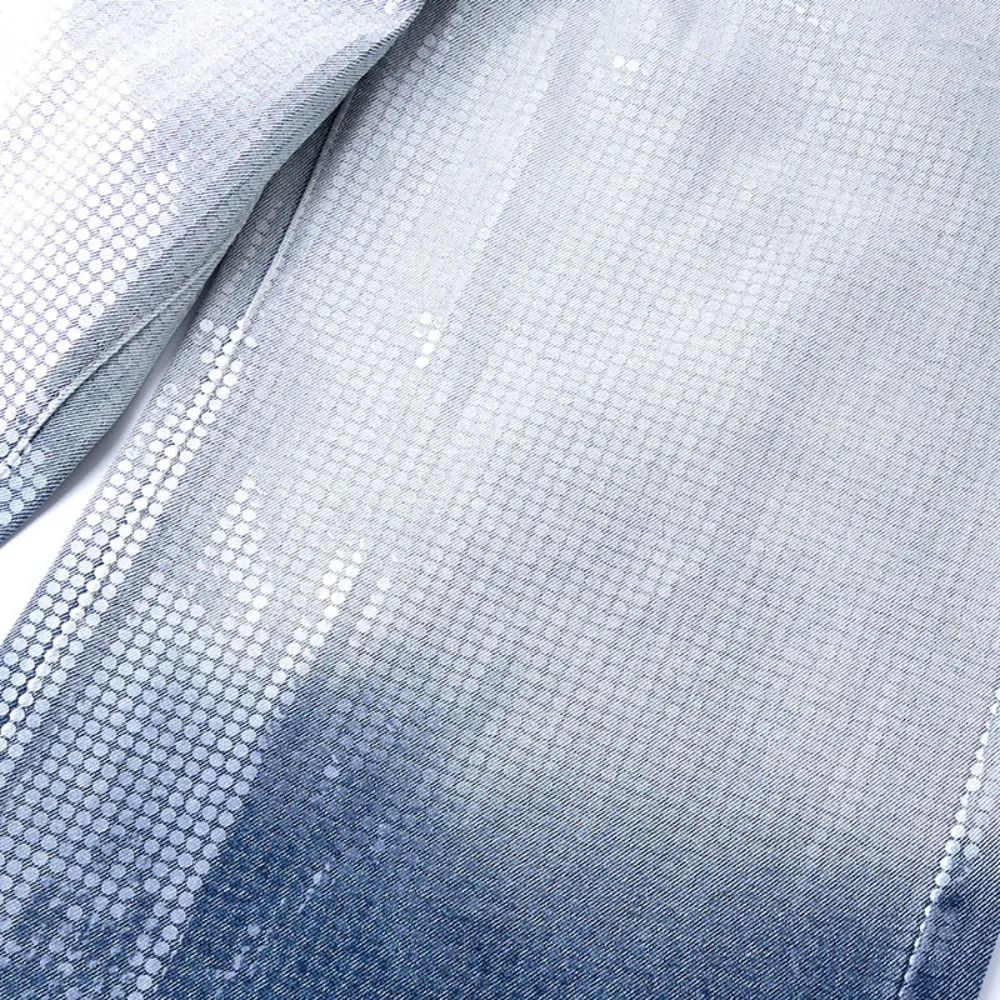 Early Autumn Retro Denim Pants Mens High Waist Slimming Hot Stamping Diamond Gradually Changing Color Loose Wide Leg Jeans