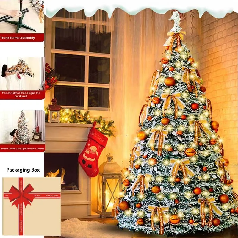 150/180/210CM Foldable Christmas Tree with Decorative Lights PVC Material for Dining Rooms Home Party Christmas gifts EU Plug