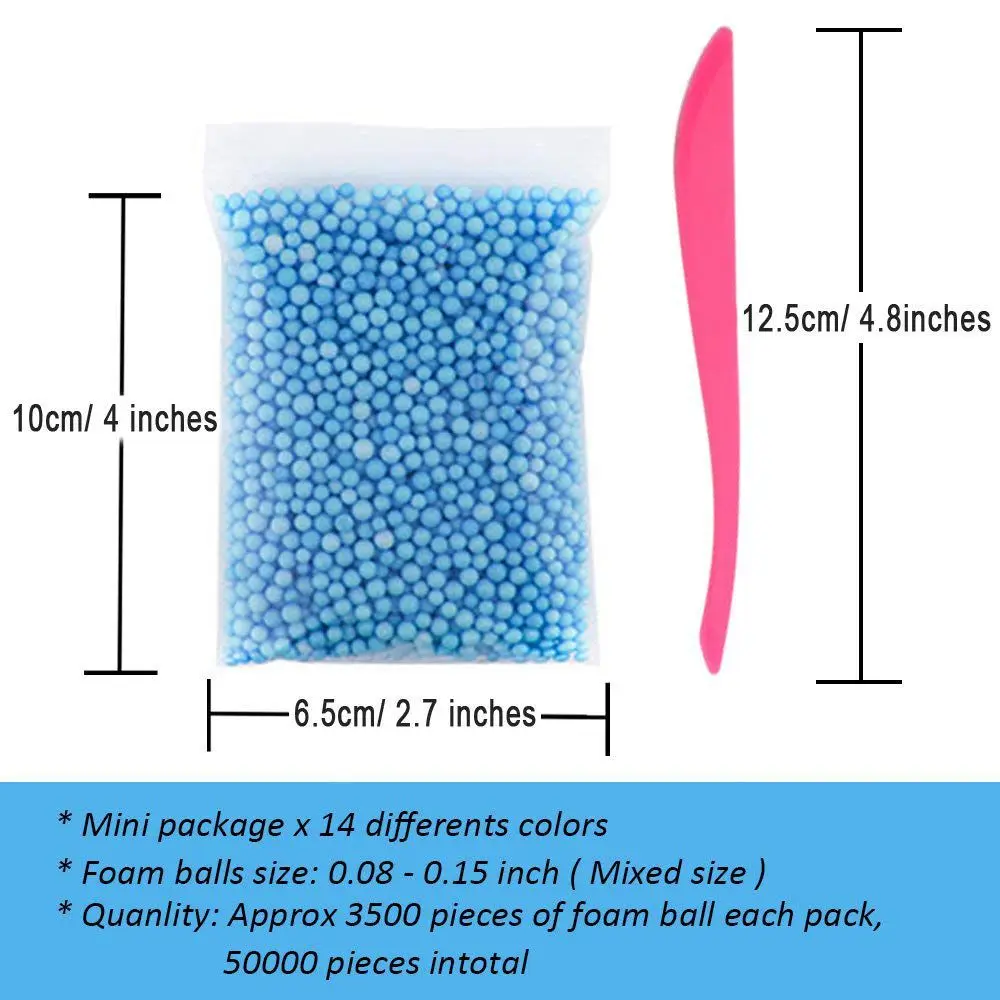 Micro-Polystyrene Beads Small Foam Balls Slime Beads Set with 3 Slime Tools Fit for Slime Making Art DIY Craft, (Contain No