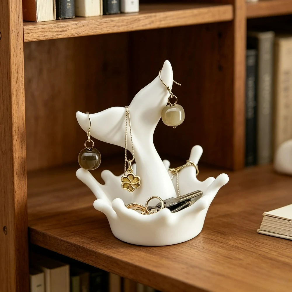 Nautical Wave Whale Tail Jewelry Storage Tray Multi-purpose Earring Ring Key Organizer Minimalist Bathroom Bedroom Desk Decor