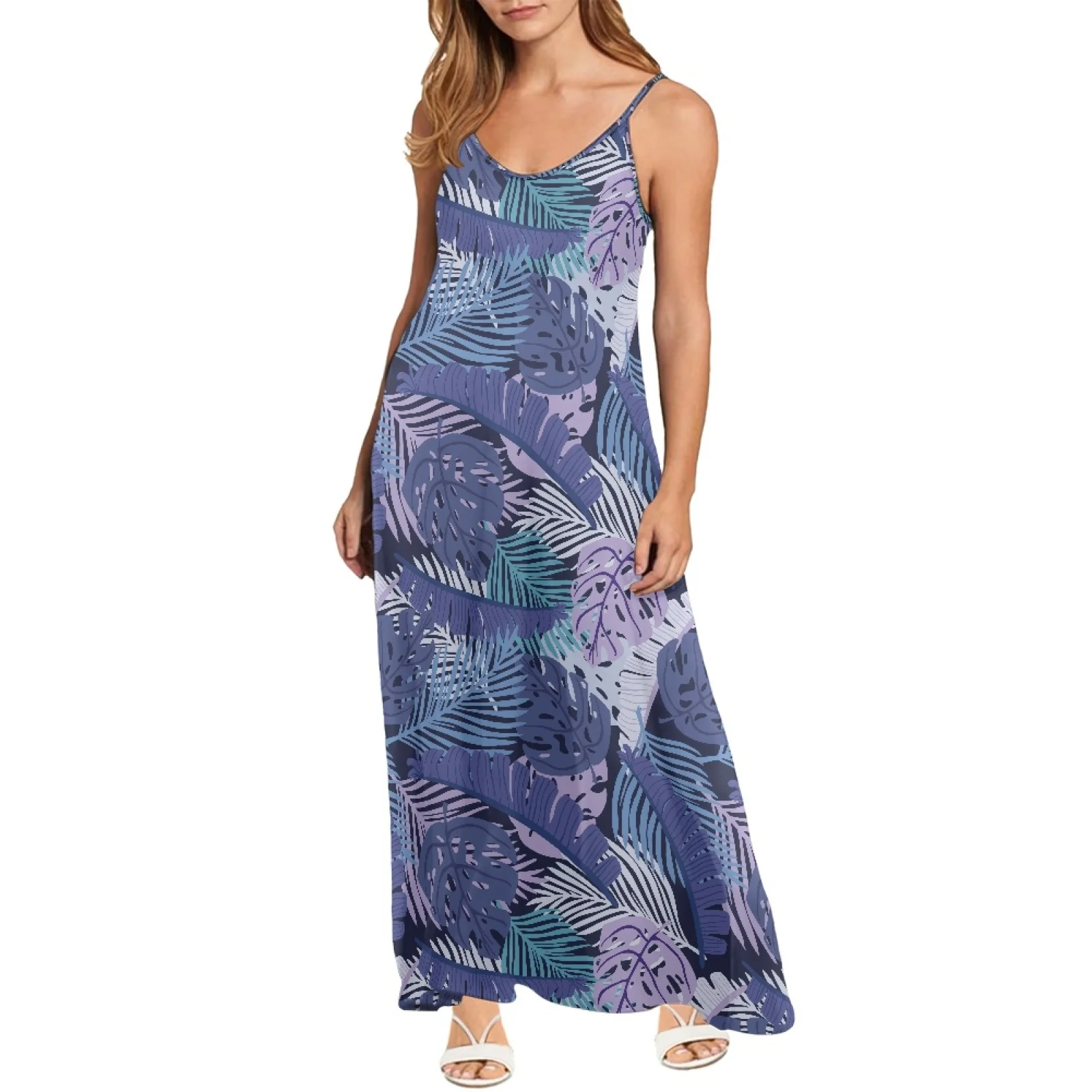 

Polynesian Samoa Summer Ladies Long Dress Party Evening Dress Hot Palm Leaf Print Beach Dress V Neck Drop Shoulders Sexy