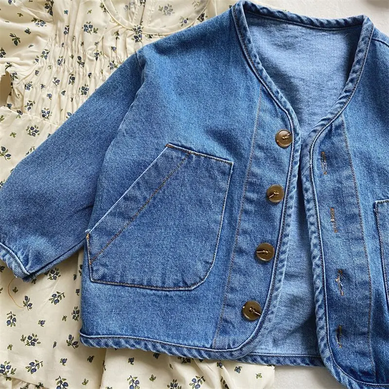 Kids Coats Spring New 2025 Korean Simple Style Long Sleeve Casual Fashion Cowboy Baggy