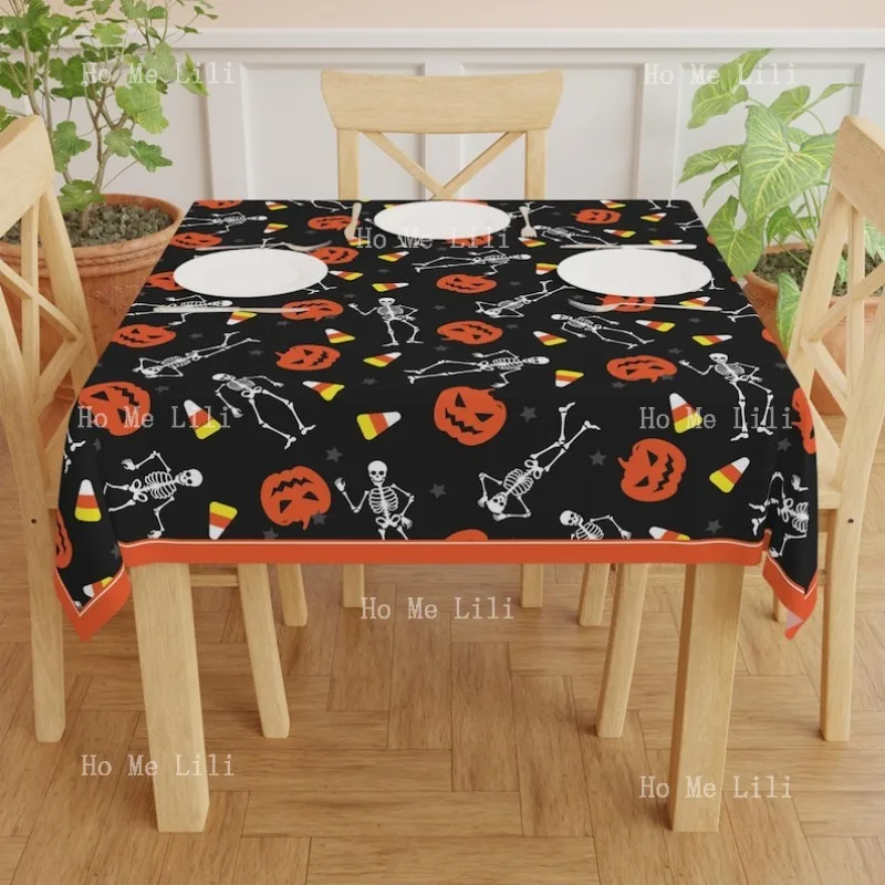 Mantel de maíz y caramelo con esqueletos de baile, calabazas, decoración esencial para fiesta de Halloween