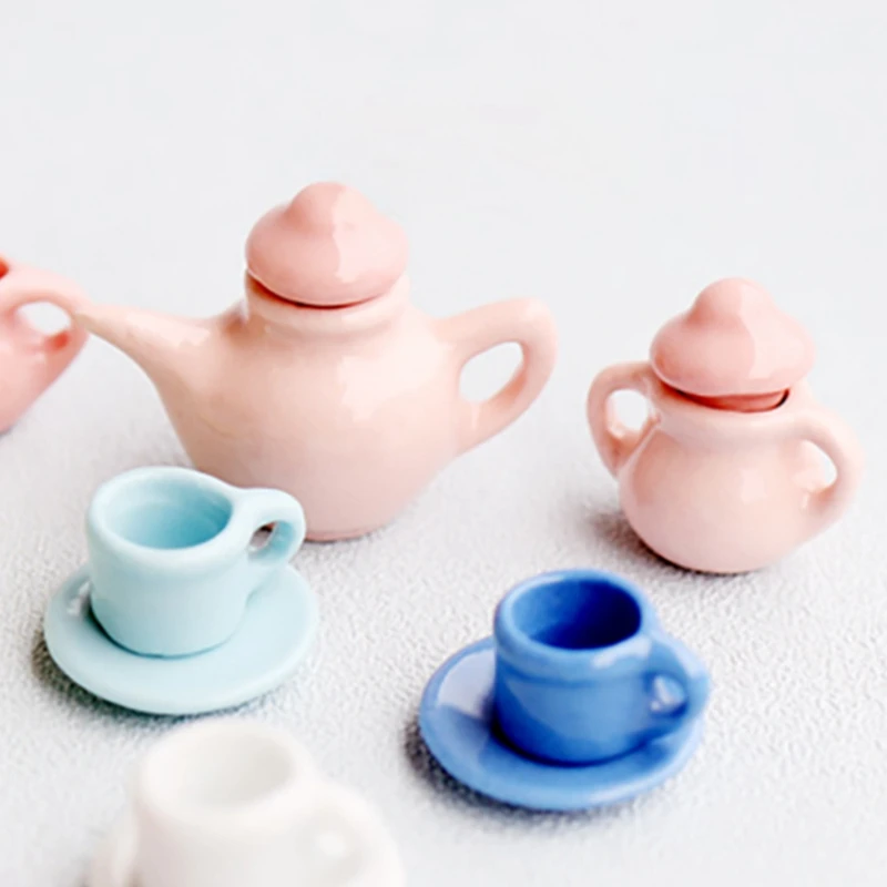 15Pcs/Set 1:12 Dollhouse Mini Ceramic Tea Cup Set Doll House Living Room Furniture Decorative Accessories