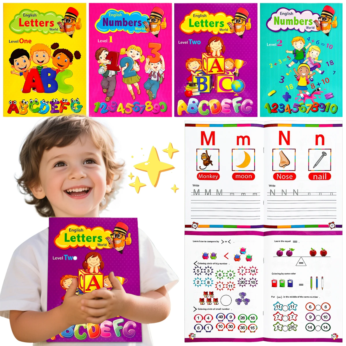 

Children's English Alphanumeric Exercise book, Level 1-2, a must-have for fun and enlightenment, for children to learn