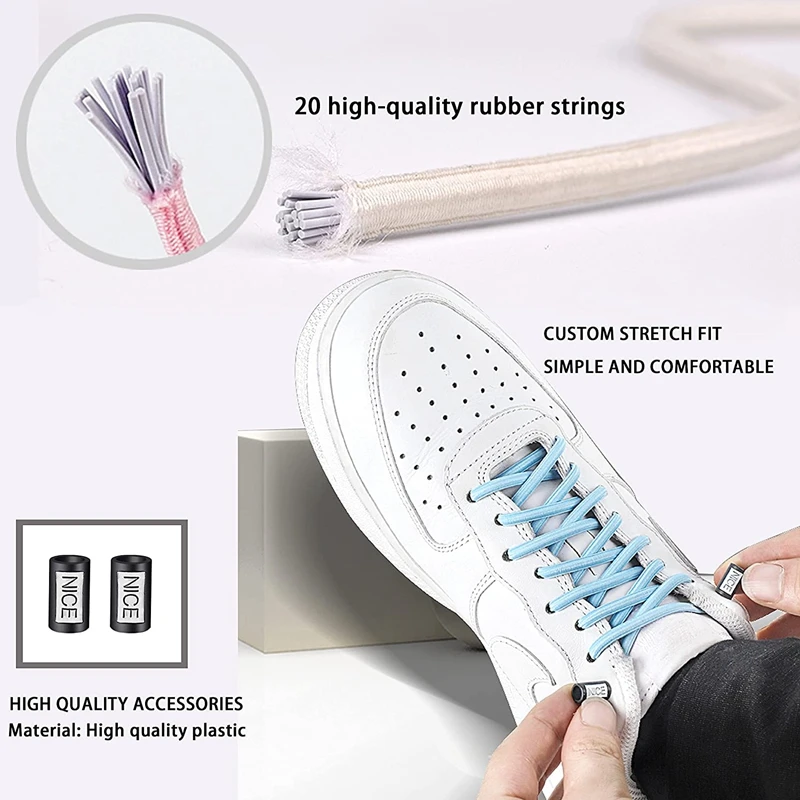 Runde elastische Schnürsenkel ohne Binden, dehnbare Schnürsenkel für Sneaker, Schnürsenkel ohne Binden für Kinder, NICE Lock Schnürsenkel ohne Binden – Detail 1