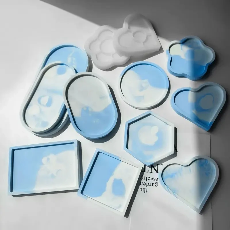 Square Elliptical Heart-Shaped Tray Silicone Mold DIY Gypsum Storage Plate Dish Desktop Decoration Ornament Resin Mold Crafts