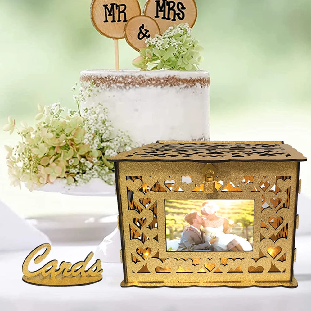 

1 set 1 Set Wooden Gift Card Box Wedding Reception Storage Container For Money Envelopes Blessing Greeting Cards Portable Hollow