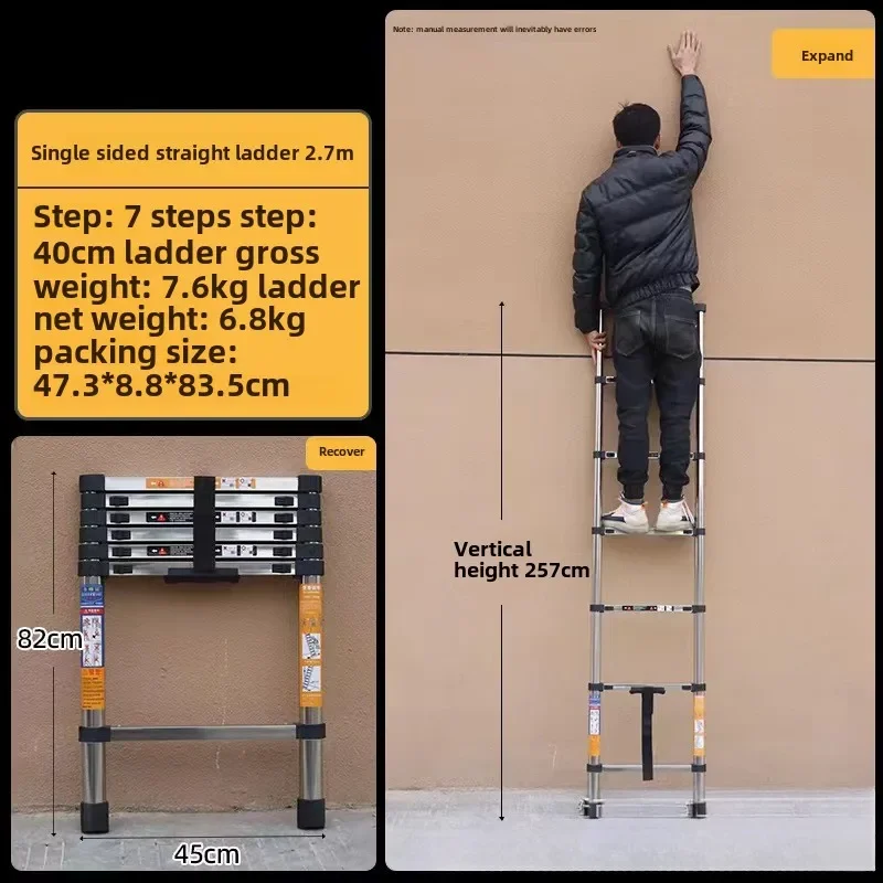 Stainless Steel  Telescoping Ladder Stainless Steel Folding Ladder Portable Extendable Loft Ladder