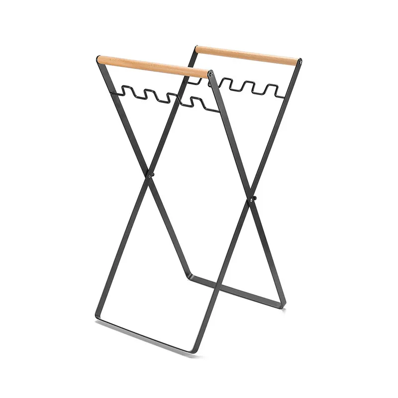 Outdoor Camping Wooden Handle Bracket Home Foldable Kitchen Debris Storage Rack Portable Plastic Garbage Bag Shelf