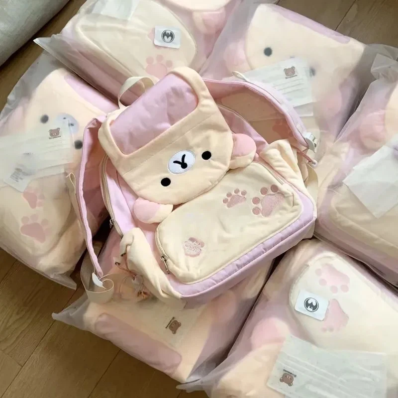 かわいい日本のリラックマぬいぐるみクラムシェルバックパック大容量スクールバッグ収納バッグアニメjkカップルバックパックギフト