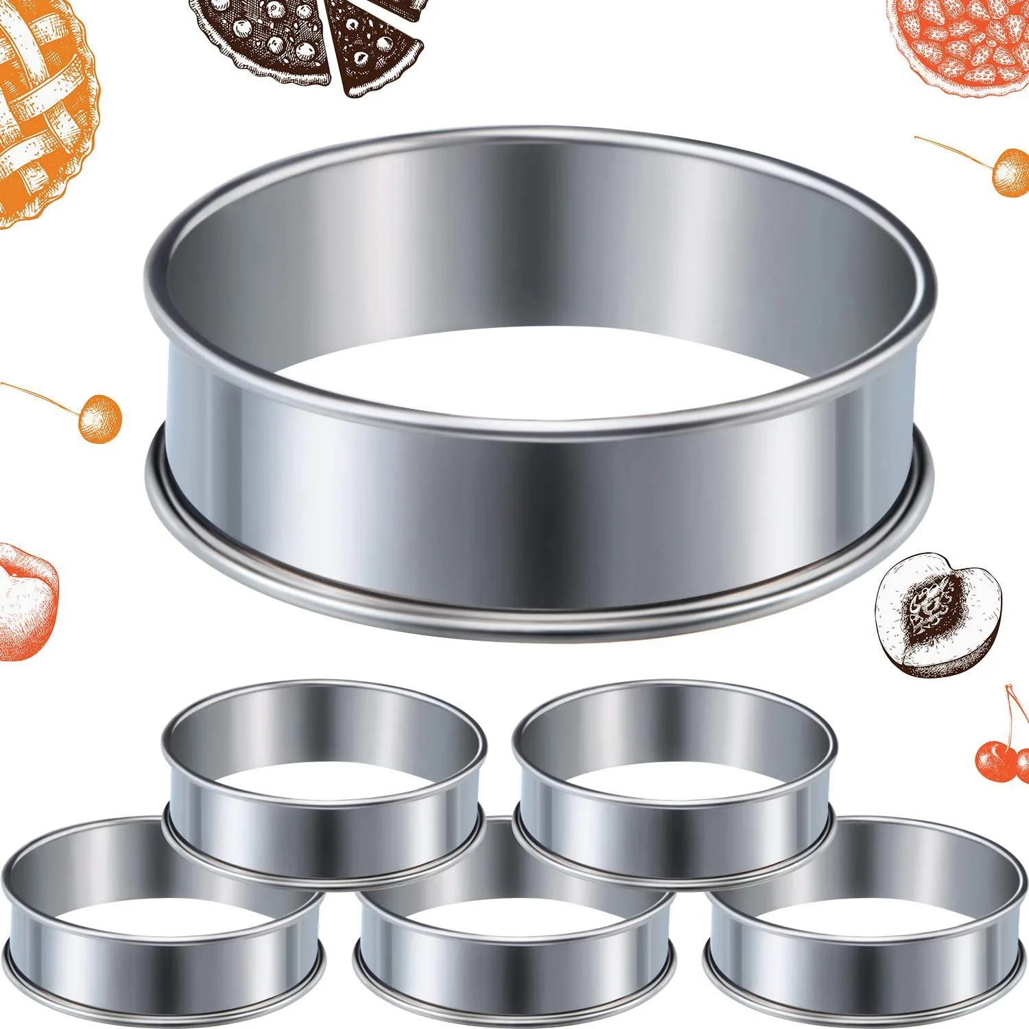 6 Pieces Muffin Tart Rings Double Rolled Tart Ring Stainless Steel Muffin Rings Metal Round Ring Mold for Food Making