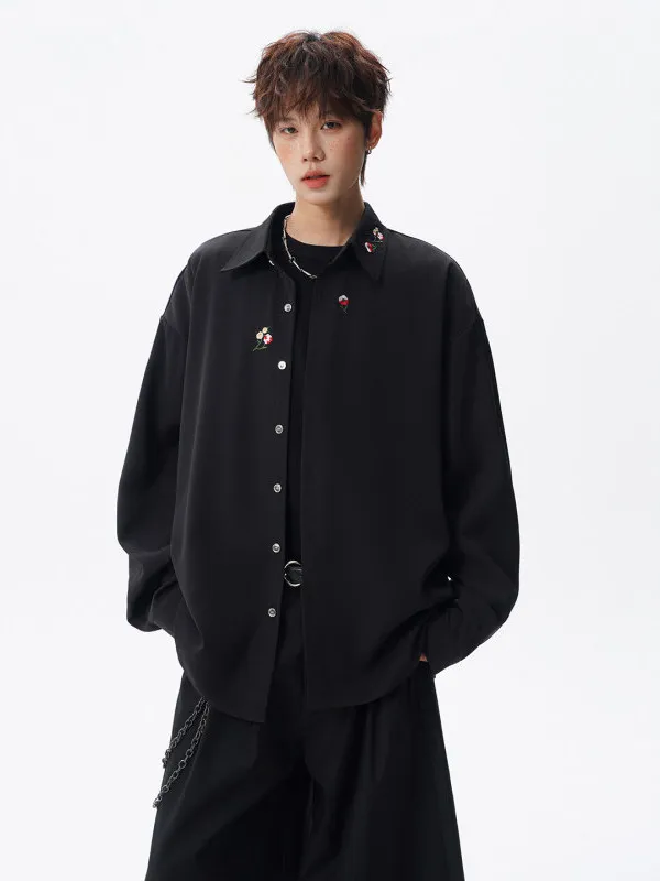 

Мужская рубашка TANGZ Studio в китайском стиле с длинным рукавом, вышивкой и цветочным принтом, больших размеров, свободного кроя, повседневная, деловая, из смесового полиэстера