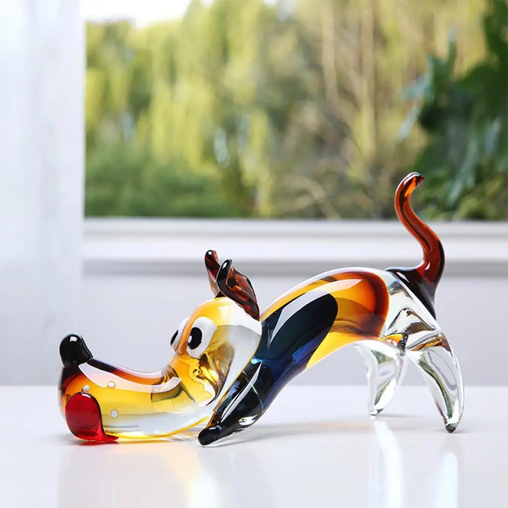 Cute Crystal Dog Figurine Hand Blown Animal Model Modern Home Decoration Sculpture Multicolor Gift for Christmas Birthday