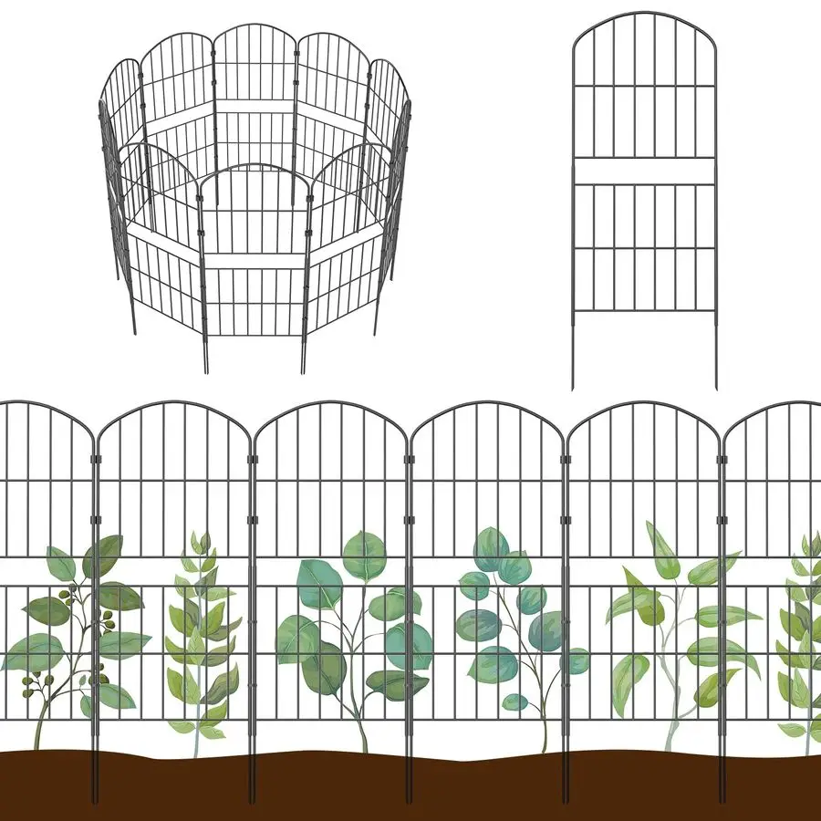 

32.5in H x 20ft L Tall Decorative Garden Fence 14 Pack Garden Fencing, Rustproof Metal Wire Panel Border Animal Barrier for Dog,