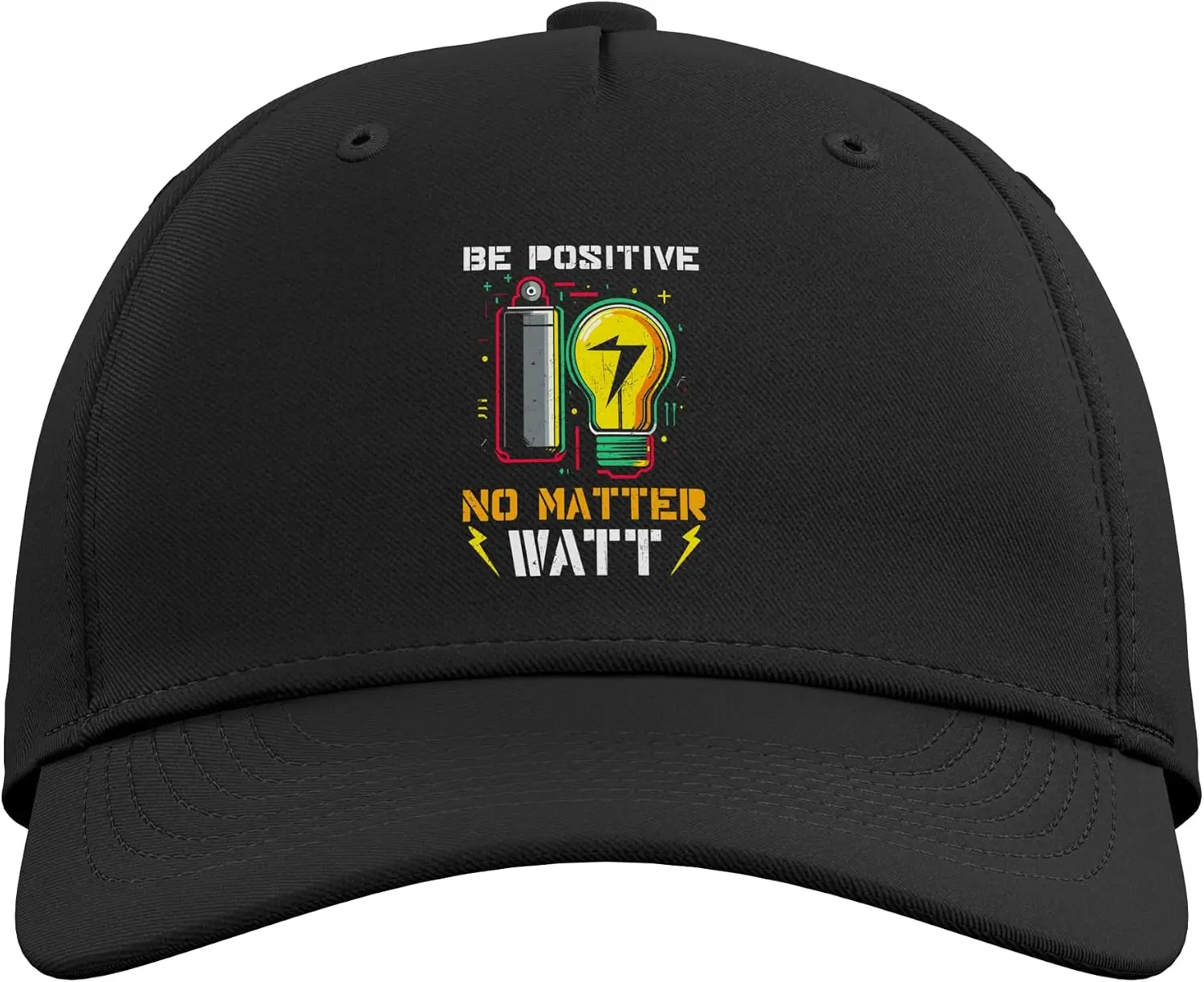 Be Positive No Matter Watt - Funny Electricity Physicist Pun Adjustable Baseball Hat Cartoon-patterned Hat Printed Soft Cotton