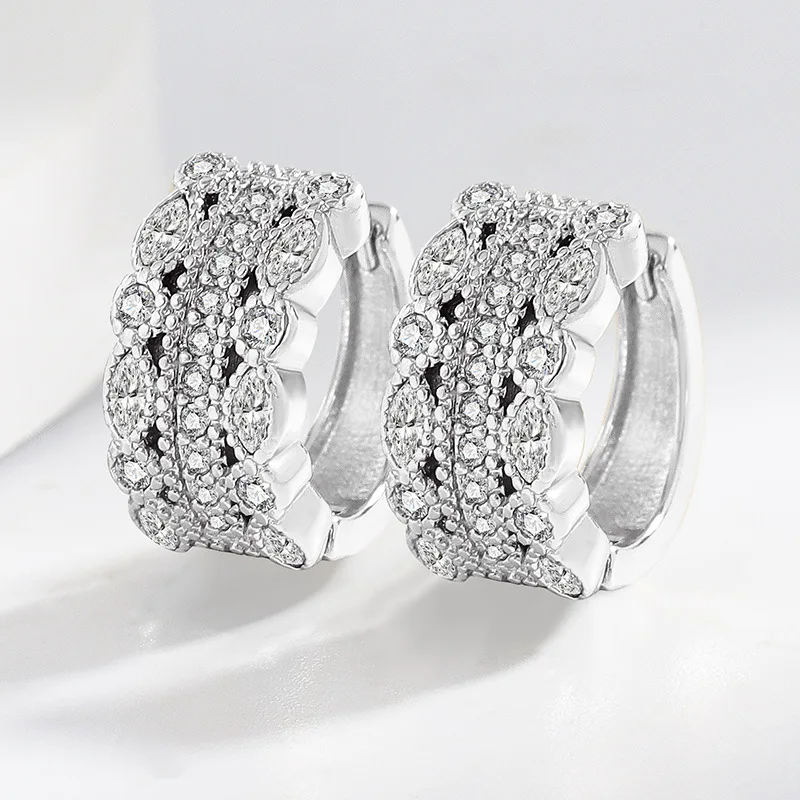 

Light Luxury 925 Sterling Silver Gorgeous Full of Zircon Geometric Design Bridal Jewelry Ladies Earrings