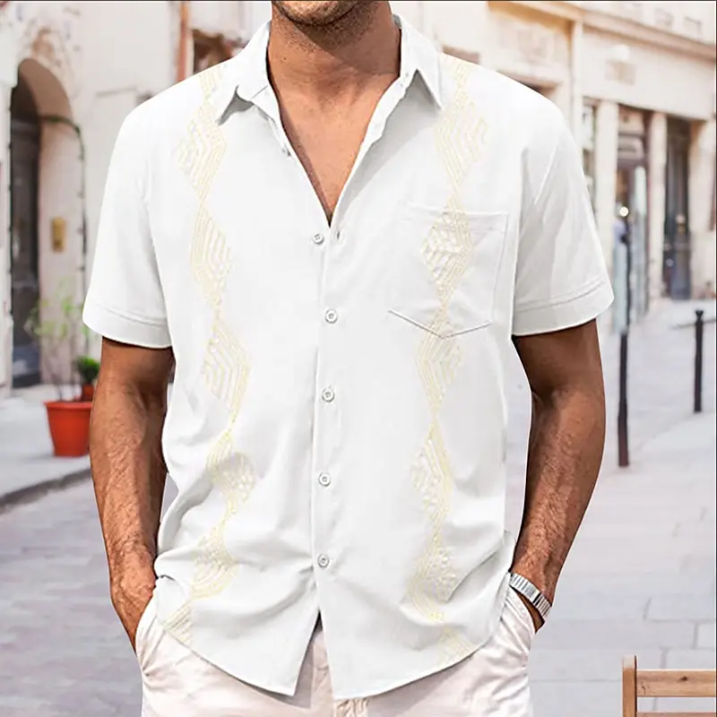 linen men's summer short-sleeved shirt, comfortable and breathable, fashionable and casual style, available in large sizes