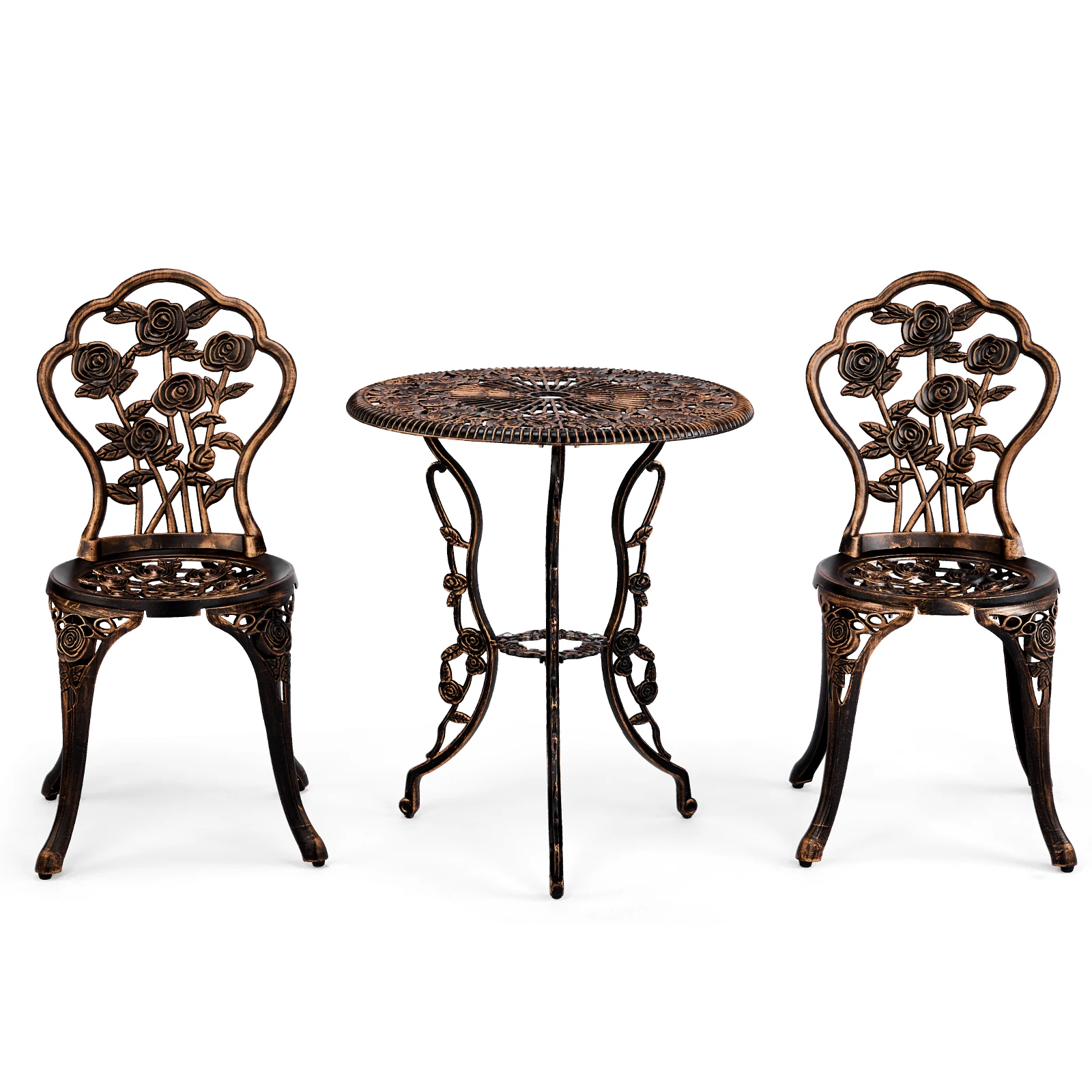 

3 PCS Outdoor Bistro Set,Outdoor Patio Set, All-Weather Cast Aluminum Bistro Table Set for Backyard, Garden, Balcony (Rose)