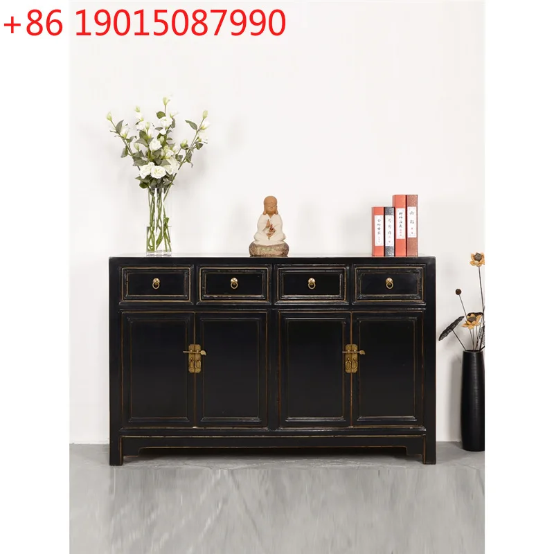 

Chinese solid wood entrance foyer locker elm partition ancient simple side cabinet old