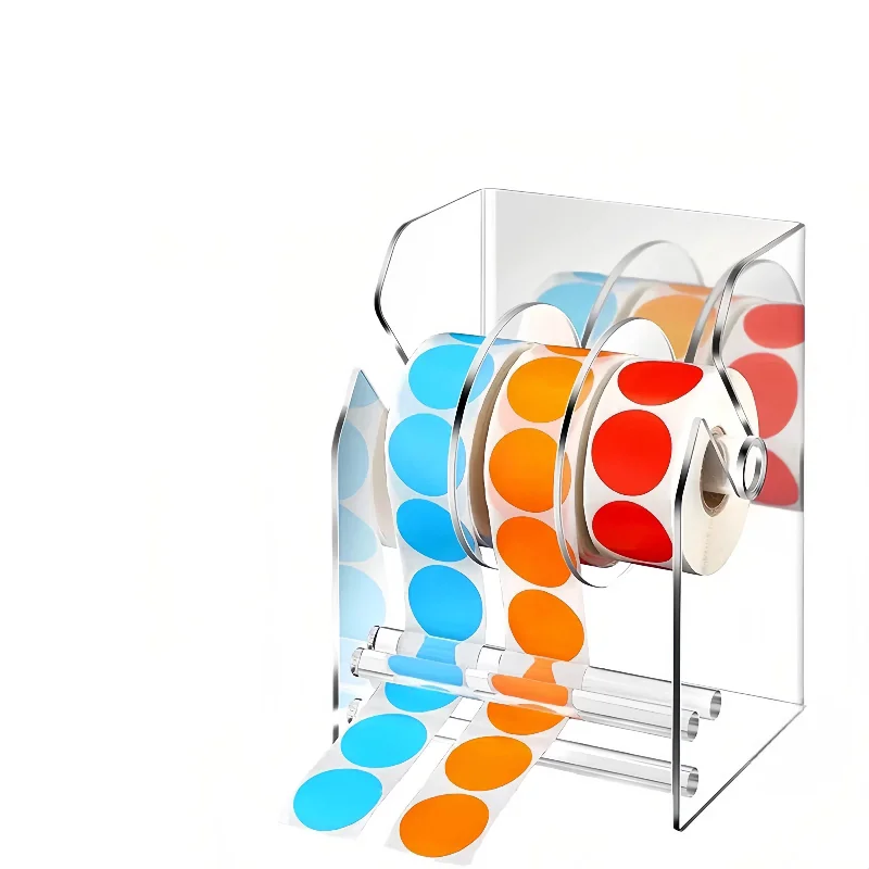Adjustable Clear Acrylic Barcode Label Storage Box, Sticker Dispenser Organizer for Medical Office Retail Shop Warehouse