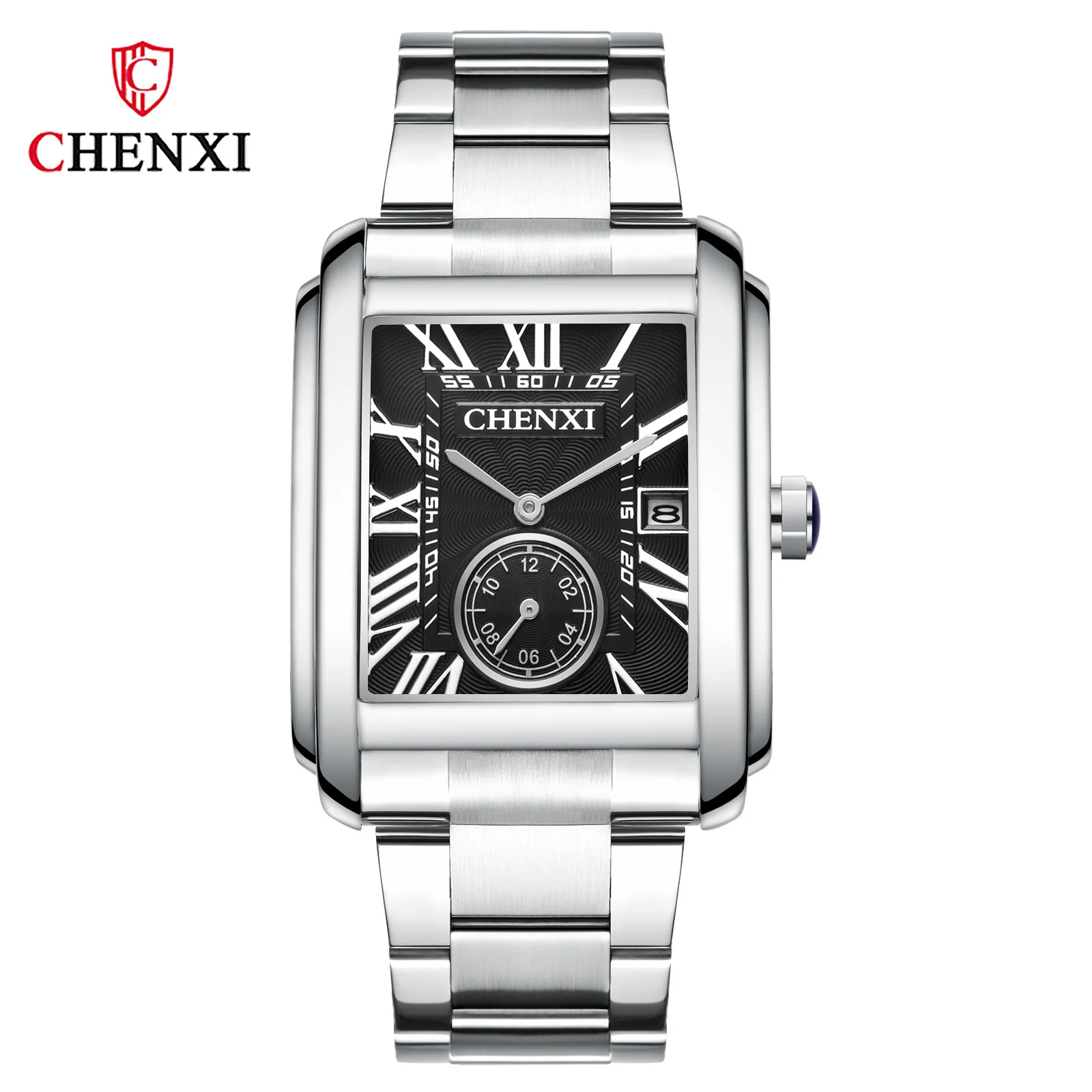 CHENXI 8216 Square Men Quartz Watches Fashion Business Simple Silvery Stainless Steel Strap Analog Display Wrist Watches