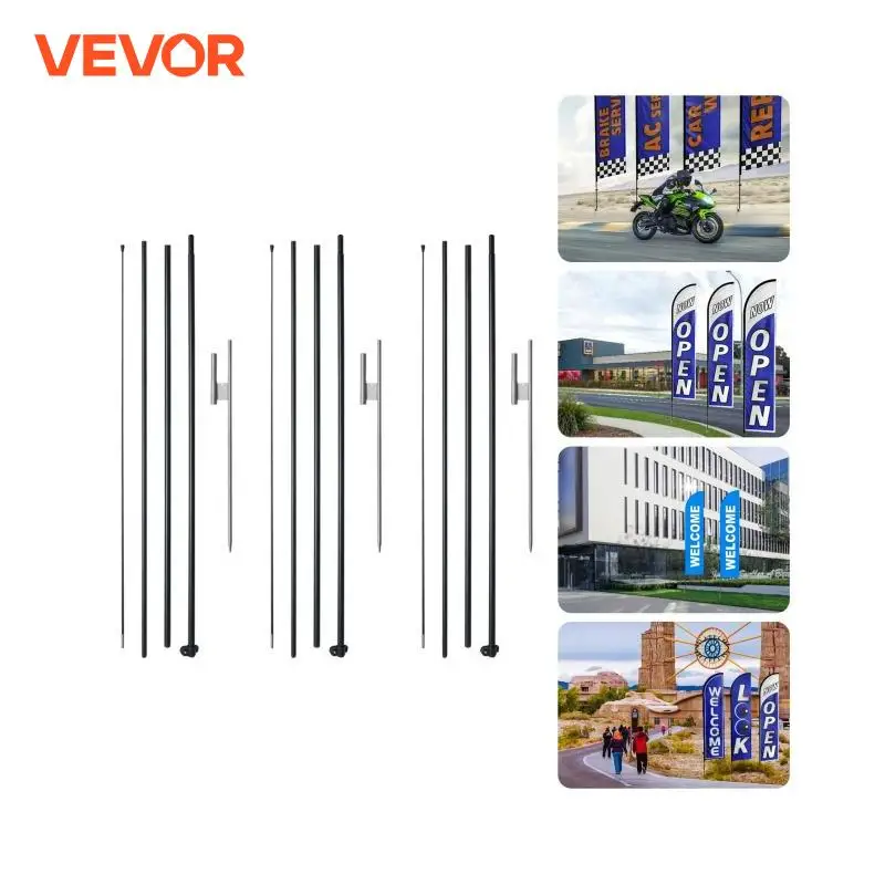 VEVOR Feather Flag Pole Kit 3Packs Swooper Flag 16.3ft Sign Flag Poles for Business Advertising Flags Outdoor with Ground Stakes