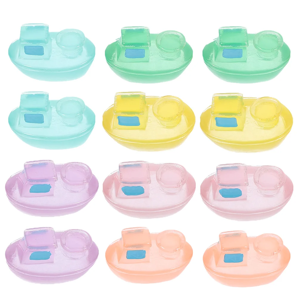 

12Pcs Luminous Mini Cruise Ships Resin Decorations for Micro Landscape Bonsai Garden Desk Indoor Outdoor Display