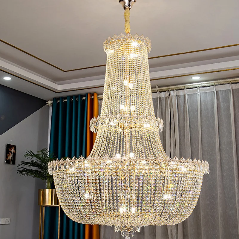 Luxury Crystal Villa Attic Pendant Ceiling Light Fixture Modern Ceiling Chandelier Lights Decoration Living Room Lustre