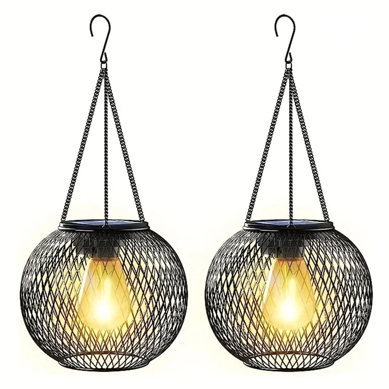 

2PCS Outdoor Solar Lanterns Light Hanging Solar Lights Decorative LED Lighting Metal Waterproof Tree Light