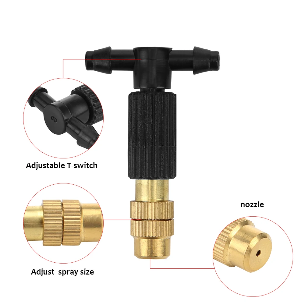 5-50Pcs Micro Drip Irrigation Misting Brass Nozzle Garden Spray Cooling Parts Copper Sprinkler with Thread Barb Tee Connector