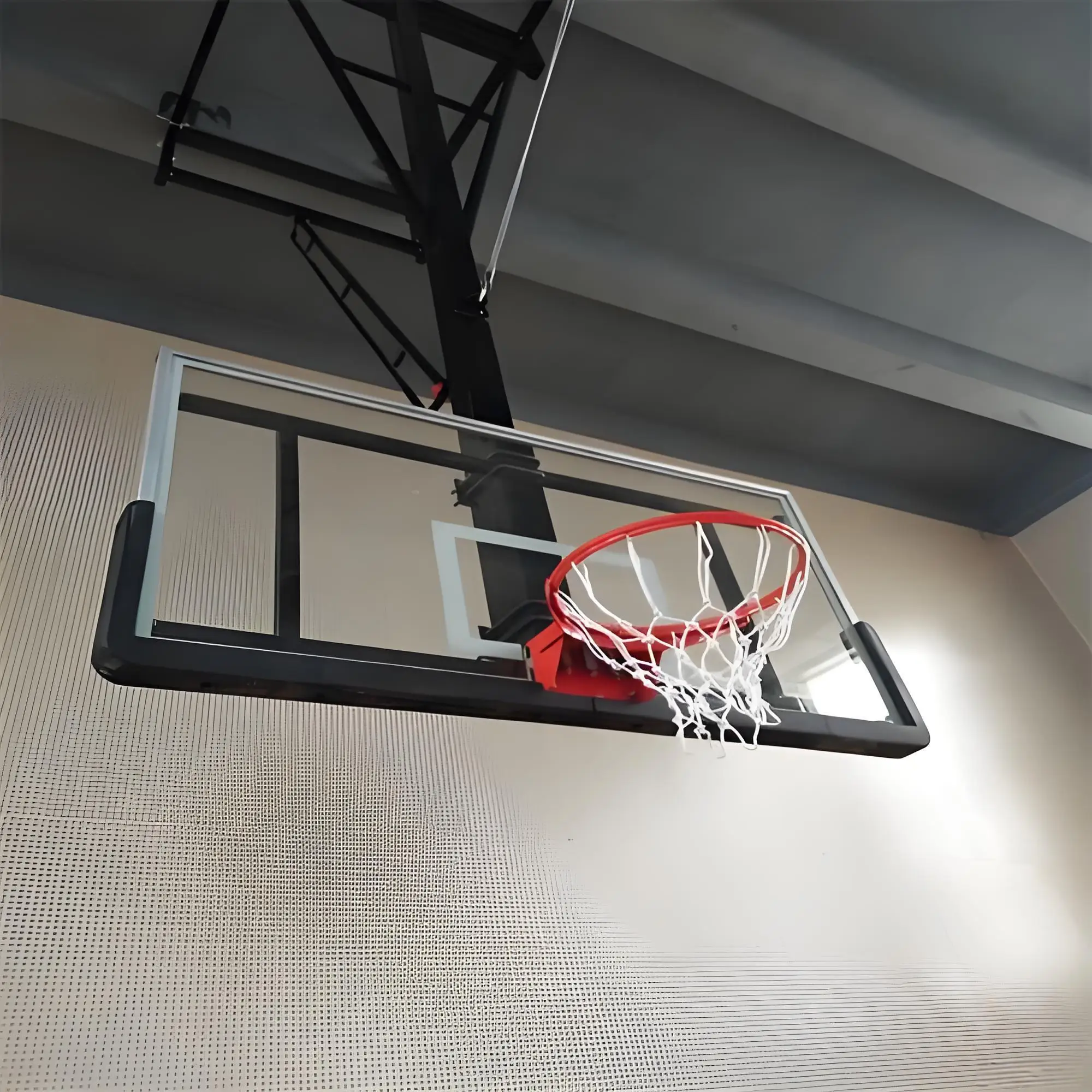 

Anti-Impact Wall-Mounted Steel Basketball Hoop with Tempered Glass Backboard-Adjustable Weather-Resistant for Outdoor Usepromote
