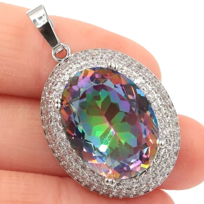 8g Customized 925 SOLID STERLING SILVER PENDANT Dazzling Mystical Topaz Green Amethyst Golden Citrine Pink Kunzite White CZ Woma