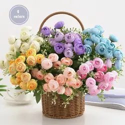 Artificial Tea Rose Realistic DIY 15 Heads Artificial Camellia Faux Silk Flower Wedding Decoration Floral Arrangement