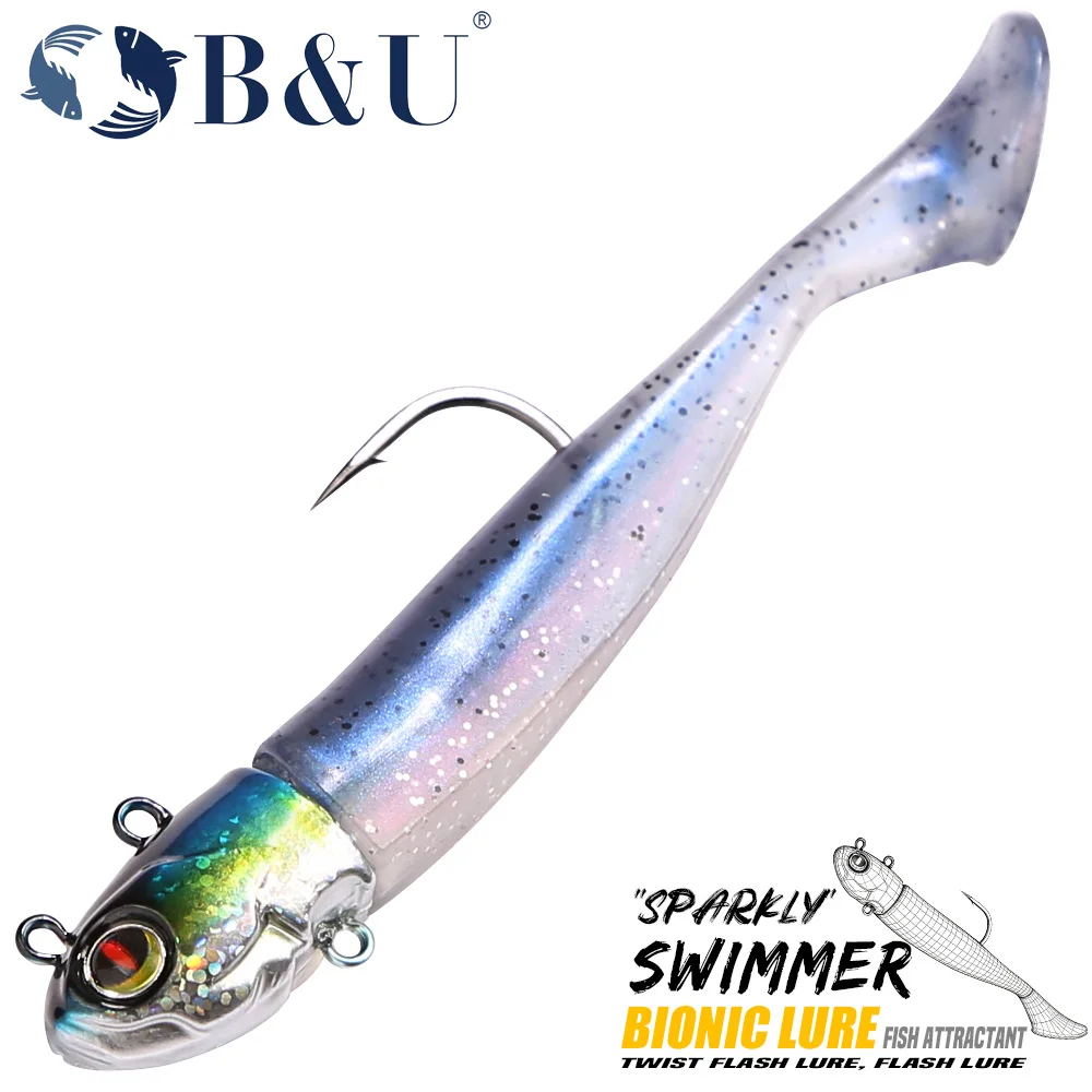 Señuelo de Pesca Suave B&U Jighead, Señuelo Biónico con Cola de Paleta y Atractivo para Peces, Señuelo para Agua Salada y Dulce para Lubina y Redfish