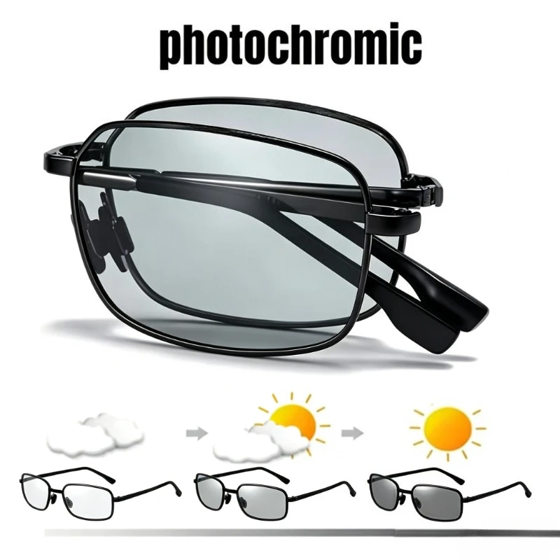 Modische Faltbare Polarisierte Sonnenbrille Vintage Herren Damen Hochwertige Photochrome Tragbare Faltbare Metallrahmen-Brille UV400