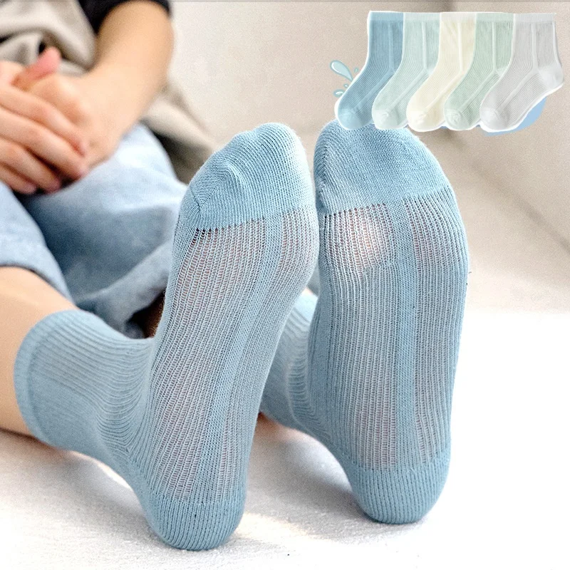 

5 пар детских носков, летние носки, тонкие сетчатые носки, носки для мальчиков и девочек, однотонные, с милым узором, для детей, аксессуары для одежды для маленьких девочек