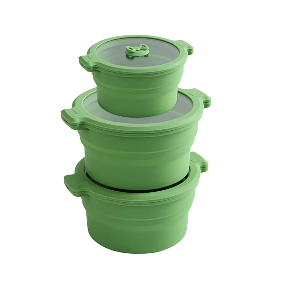 

Набор складной посуды для микроволновой печи: силикон и стекло без BPA, 3 контейнера с различными крышками, герметичное хранение от 0,8 л до 1,4 л и функция пароварки