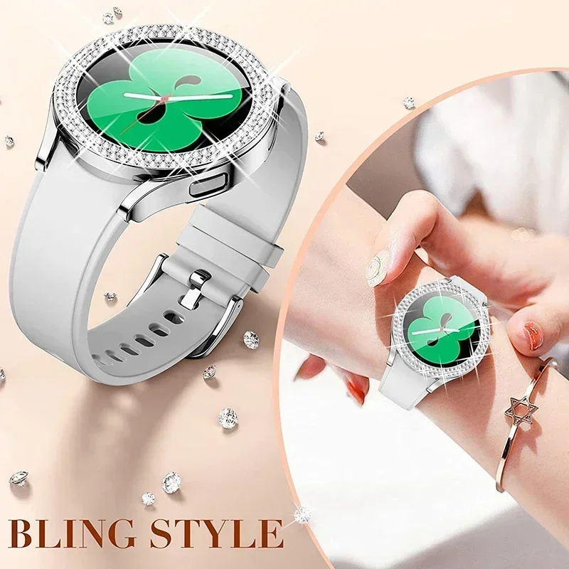 Bling Case for Samsung Galaxy Watch 6 4 Case 40mm 44mm Accessories Fashion Two Rows Diamond bumper Galaxy Watch 5 6 40 mm Cover