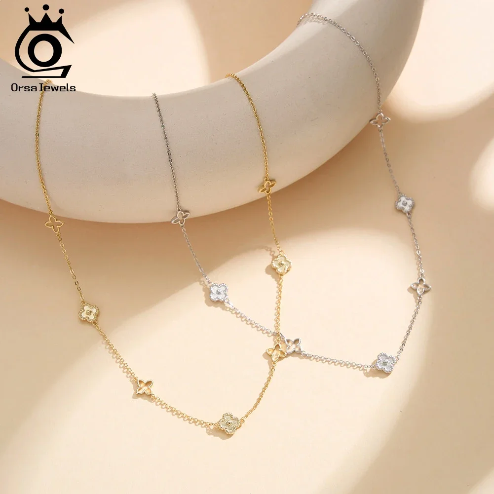 

ORSA JEWELS Classic Clover Choker Necklace S925 Silver Elegant Lucky Flower Charm Necklace Women's Daily Dating Jewelry APN59