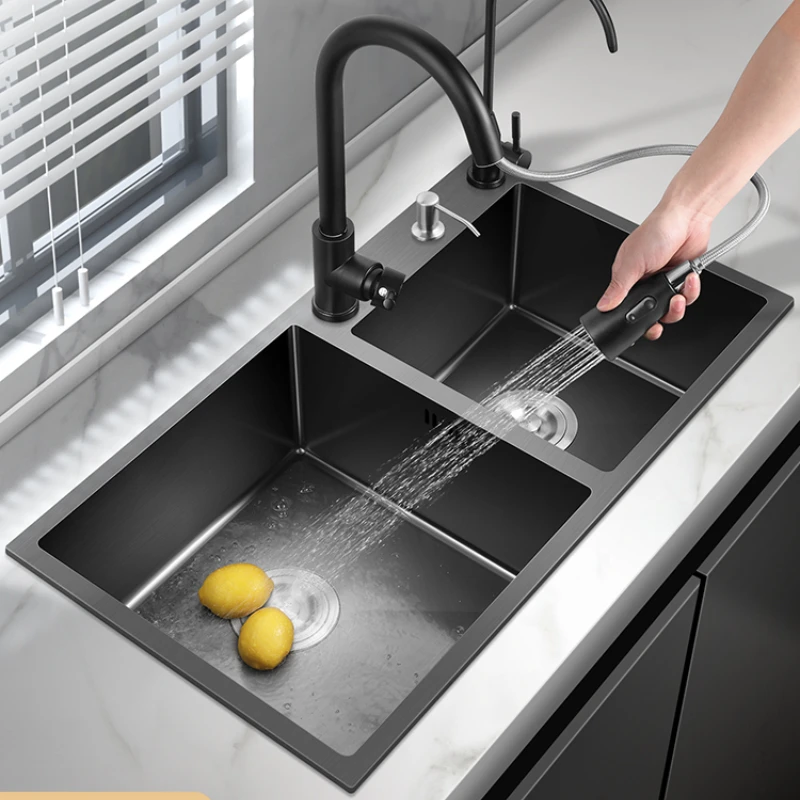 

Black German Kitchen Sink Double Nano Kitchen 304 Stainless Steel Sink Home Improvement Wash Basin Kitchen Faucets Accessories