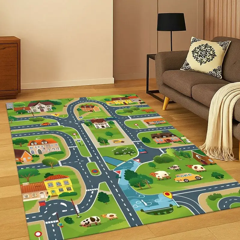 City Traffic Road Highway Runway Playroom Child PlayMat Carpet Rug for Bedroom Living Room Sofa Doormat Home Decor Non-slip