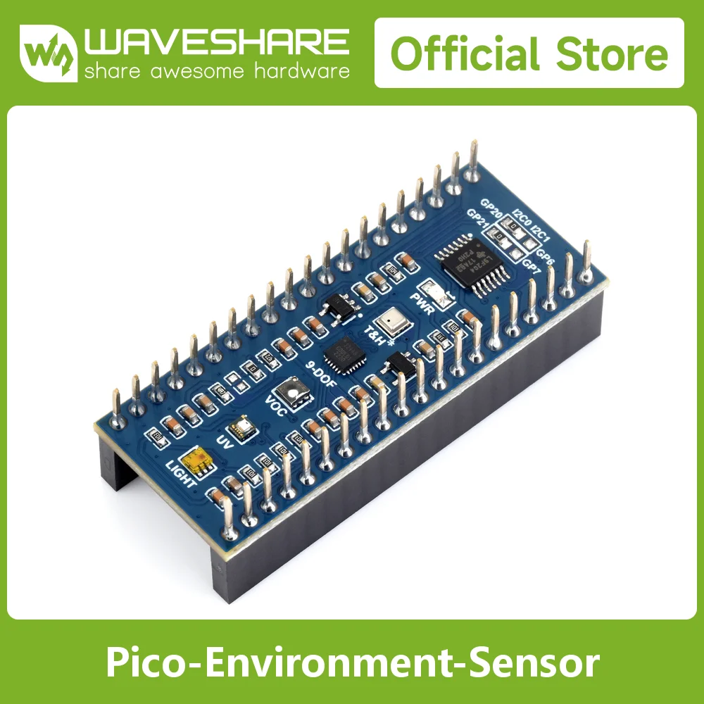 Environment Sensors Module for Raspberry Pi Pico,I2C Bus,Onboard TSL25911FN digital ambient light/ BME280/ICM20948 motion sensor