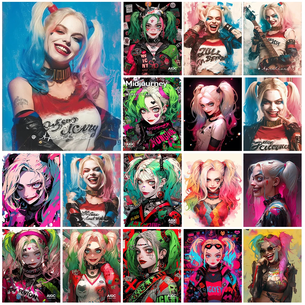 5D DIY Cartoon Girl Diamond Painting Kit Harley Quinn Sticker Diamond Embroidery Ugly Girl Colorful Art Gift